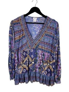 Funky People Colorful Printed Blouse Size Medium Made in India 100% Rayon